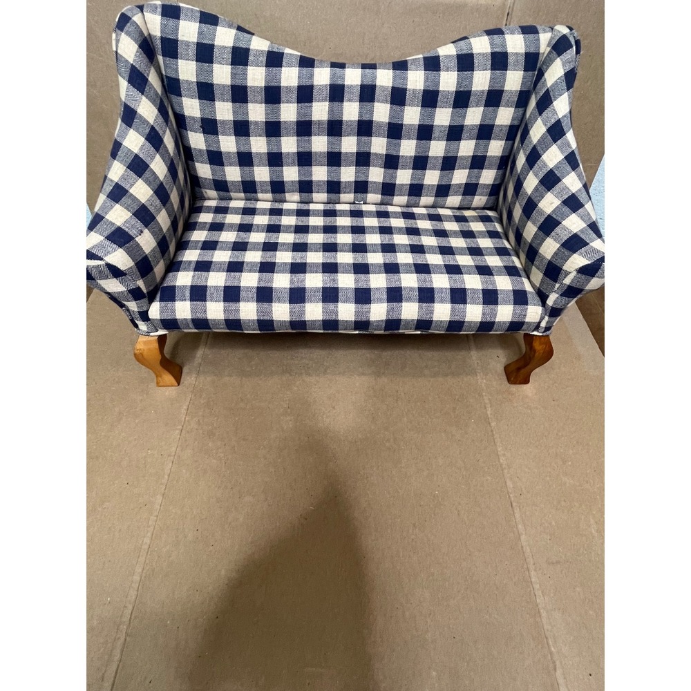 Tender Art Collection Miniature Sofa Blue White Gingham Check Doll Settee 15.5in